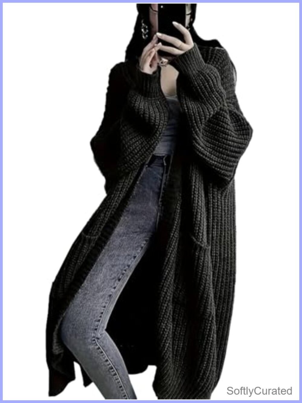 Women's Long Open Front Cable Knit Cardigan Sweater with Pockets Oversized